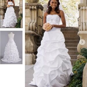 David's Bridal Strapless White Ruffled Ball Gown Dress